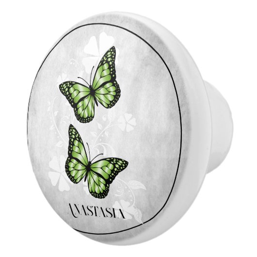 Green Butterfly Floral Specialized Ceramic Knob. Keramische Knop (Rechts)
