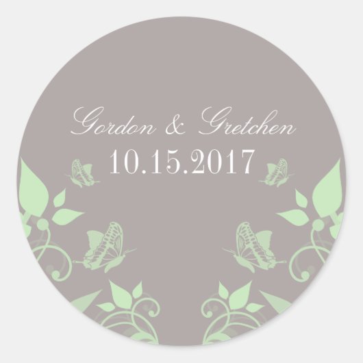 Green Butterfly Floral Wedding Stickers (Voorkant)
