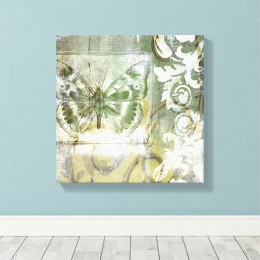 Green Butterfly Inset with Ironwork Gate Canvas Afdruk (Insitu (Houten vloer))