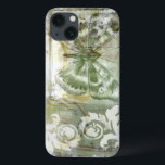 Green Butterfly Inset with Ironwork Gate iPhone 13 Hoesje<br><div class="desc">Jennifer Goldberger painted this stunning piece. A green butterfly inset rests atop an ironwork gate. A very avant-garde painting,  it has a lot going on that is hidden behind fading codans and splotches of patterns. This would make a great gift for someone who loves modernist art!</div>