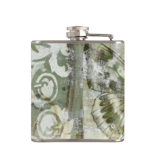 Green Butterfly Inset with Ironwork Gate Heupfles (Achterkant)