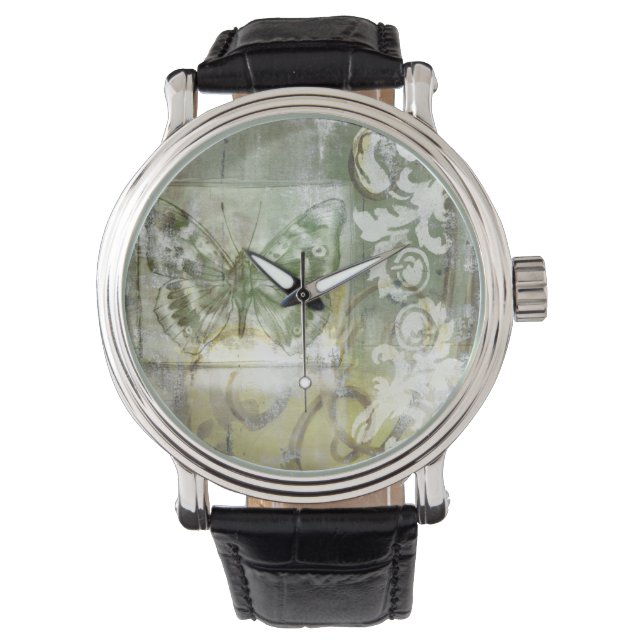 Green Butterfly Inset with Ironwork Gate Horloge (Voorkant)