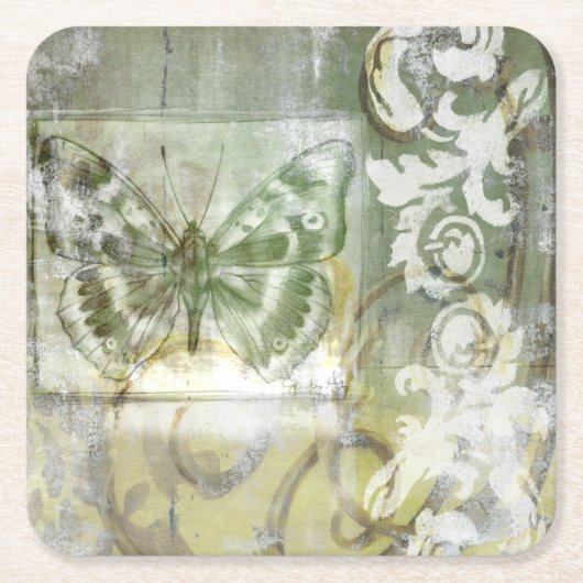 Green Butterfly Inset with Ironwork Gate Kartonnen Onderzetters (Voorkant)