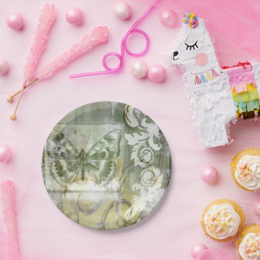 Green Butterfly Inset with Ironwork Gate Papieren Bordje (Feest)