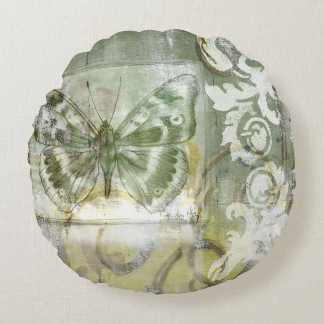 Green Butterfly Inset with Ironwork Gate Rond Kussen (Voorkant)