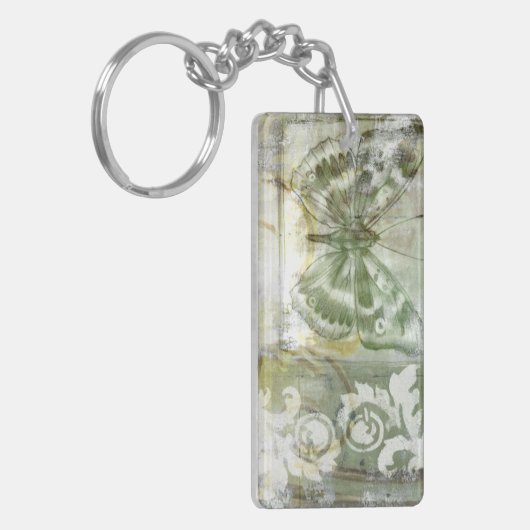 Green Butterfly Inset with Ironwork Gate Sleutelhanger (Voorkant Links)