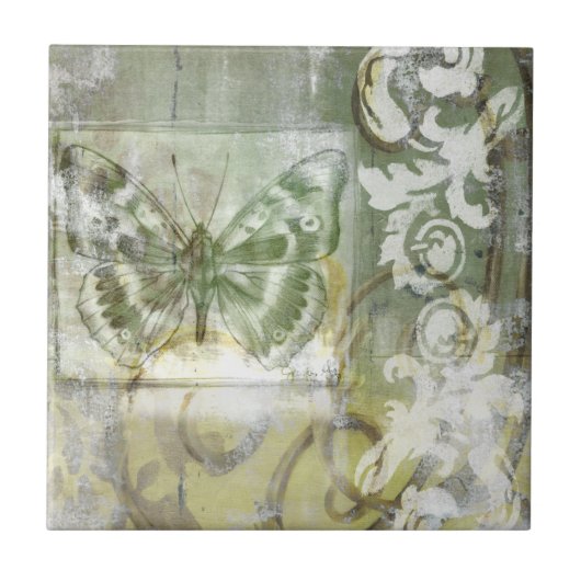 Green Butterfly Inset with Ironwork Gate Tegeltje (Voorkant)