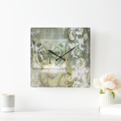 Green Butterfly Inset with Ironwork Gate Vierkante Klok (Huis)