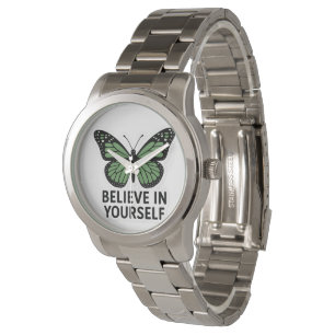 Green Butterfly Motivation Sticker Horloge