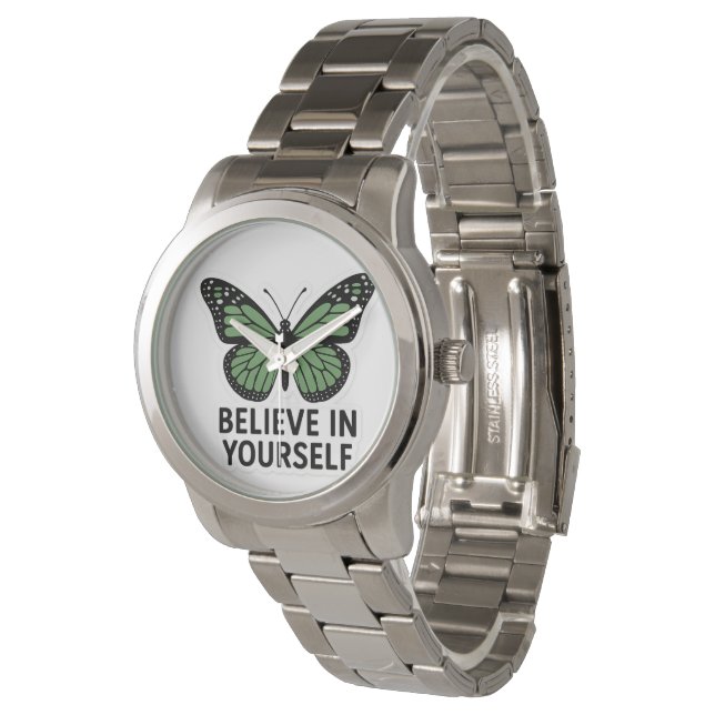 Green Butterfly Motivation Sticker Horloge (Gekanteld)