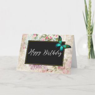 Green Butterfly op Chic Collage Birthday Kaart