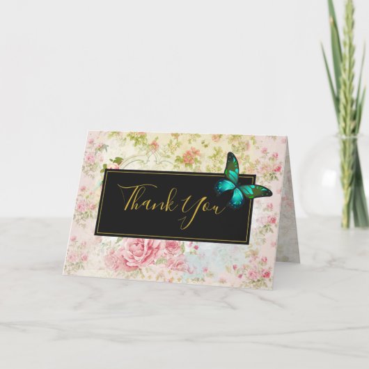 Green Butterfly op Chic  Collage Dank u Bedankkaart (Voorkant)