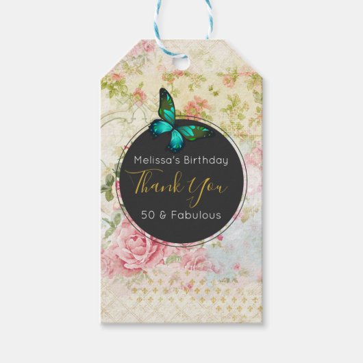 Green Butterfly op Chic Collage Dank u Cadeaulabel (Voorkant)