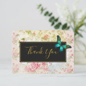 Green Butterfly op Chic Collage Dank u Kaart (Staand voorkant)