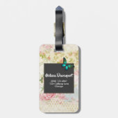 Green Butterfly op Chic Collage Monogram Bagagelabel (Achterkant verticaal)