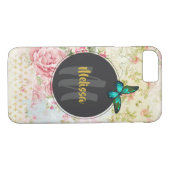 Green Butterfly op Chic Collage Monogram Case-Mate iPhone Case (Achterkant (Horizontaal))