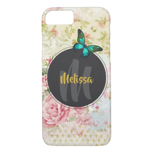 Green Butterfly op Chic Collage Monogram Case-Mate iPhone Case (Achterkant)