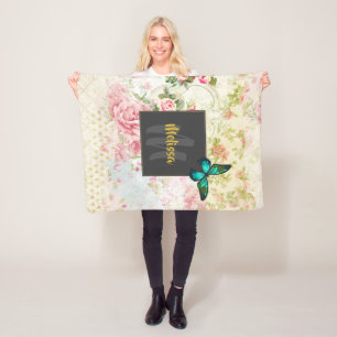 Green Butterfly op Chic  Collage Monogram Fleece Deken