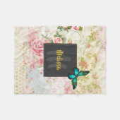 Green Butterfly op Chic  Collage Monogram Fleece Deken (Voorkant (Horizontaal))