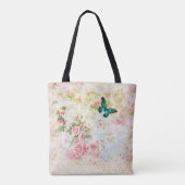 Green Butterfly op Chic  Collage Monogram Tote Bag (Achterkant)