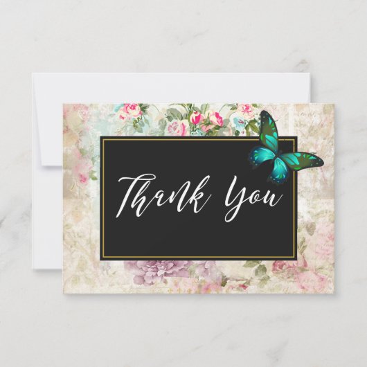Green Butterfly op roze rozen Collage Dank u Bedankkaart (Voorkant)