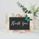 Green Butterfly op roze rozen Collage Dank u Bedankkaart (Staand voorkant)