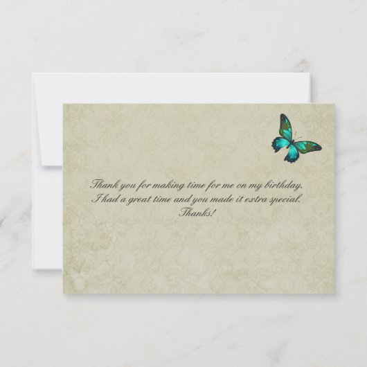 Green Butterfly op roze rozen Collage Dank u Bedankkaart (Achterkant)