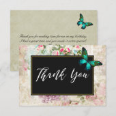 Green Butterfly op roze rozen Collage Dank u Bedankkaart (Voorkant / Achterkant)