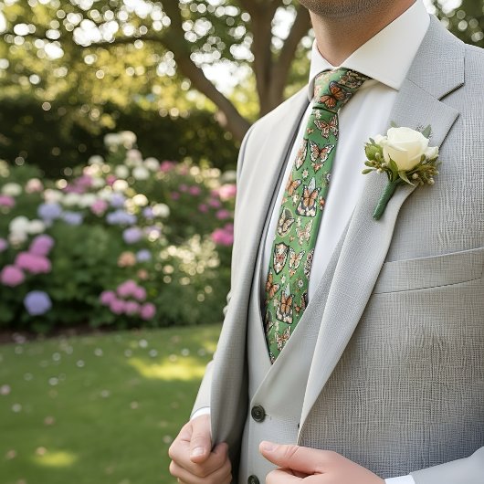Green Butterfly Pattern for Nature Lovers Stropdas