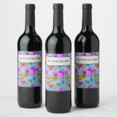 Green Butterfly Purple Rose Garden Pattern Wijn Etiket (Flessen)