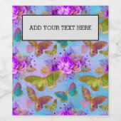 Green Butterfly Purple Rose Garden Pattern Wijn Etiket (Enkel label)