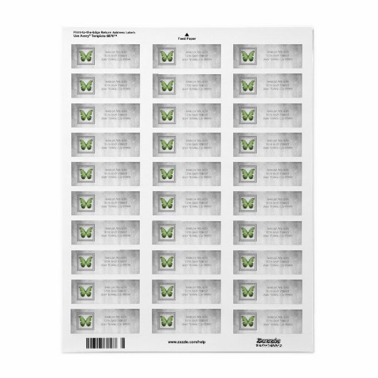 Green Butterfly Return Address Label (Full Sheet)
