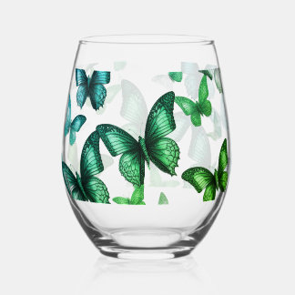 Green Butterfly  Stemless Wine Glass Wijnglas Zonder Voet