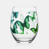 Green Butterfly  Stemless Wine Glass Wijnglas Zonder Voet (Achterkant)