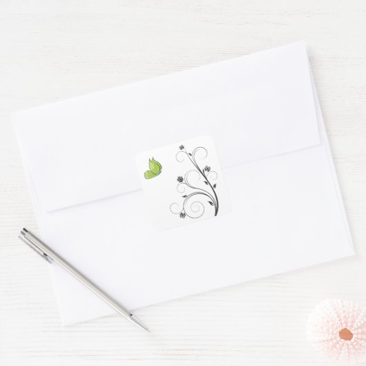 Green Butterfly Vierkante Sticker (Envelop)