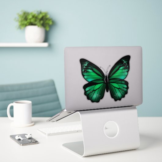 Green Butterfly Vinyl Sticker (Laptop op bureau)
