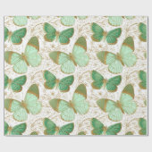 Green Butterfly White Floral Flower Blossom Cadeaupapier (Vlak)