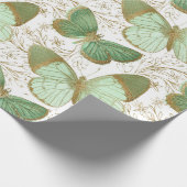 Green Butterfly White Floral Flower Blossom Cadeaupapier (Hoek)
