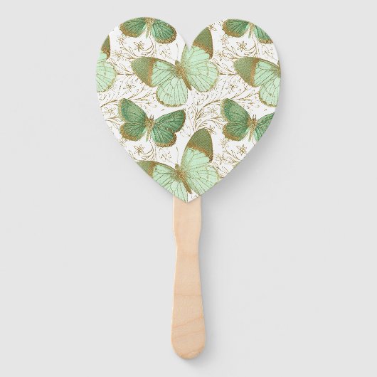 Green Butterfly White Floral Flower Blossom Handwaaier (Achterkant)