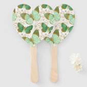 Green Butterfly White Floral Flower Blossom Handwaaier (Voorkant en achterkant)