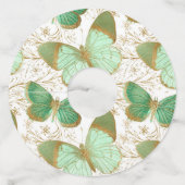 Green Butterfly White Floral Flower Blossom Wijnglaslabel (Voorkant)