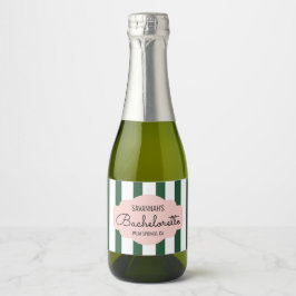 Green Cabana Stripes Bachelorette Party Favor Sparkling Wijnetiket