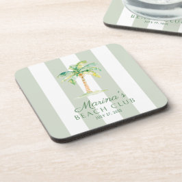 Green Cabana Stripes Palm Beach Club Birthday Bier Onderzetter