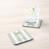 Green Cabana Stripes Palm Beach Club Birthday Bier Onderzetter (Rechterzijde)