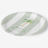 Green Cabana Stripes Palm Beach Club Birthday Papieren Bordje (Gekanteld)