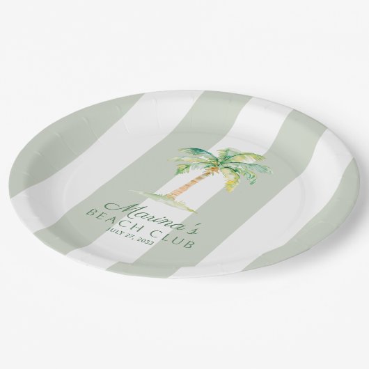Green Cabana Stripes Palm Beach Club Birthday Papieren Bordje (Gekanteld)