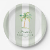 Green Cabana Stripes Palm Beach Club Birthday Papieren Bordje (Voorkant)