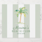 Green Cabana Stripes Palm Beach Club Birthday Sparkling Wijnetiket (Enkel label)