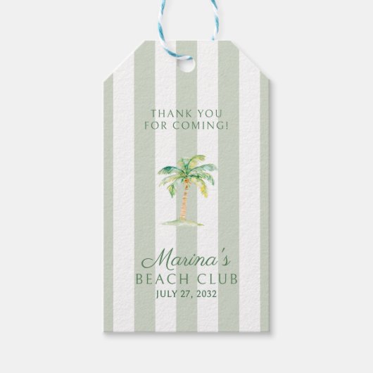 Green Cabana Stripes Palm Beach Club Thank You Cadeaulabel (Voorkant)