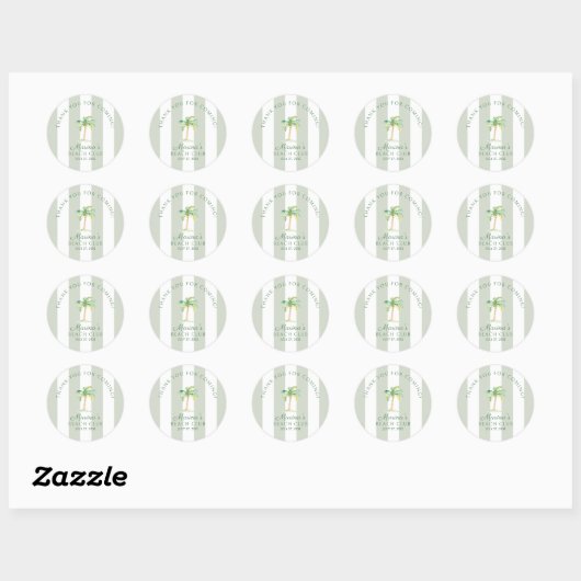 Green Cabana Stripes Palm Beach Club Thank You Ronde Sticker (Vel)